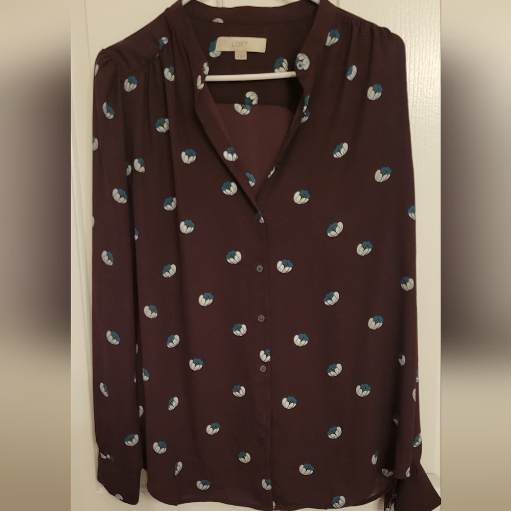 Loft Purple Print Button Up
